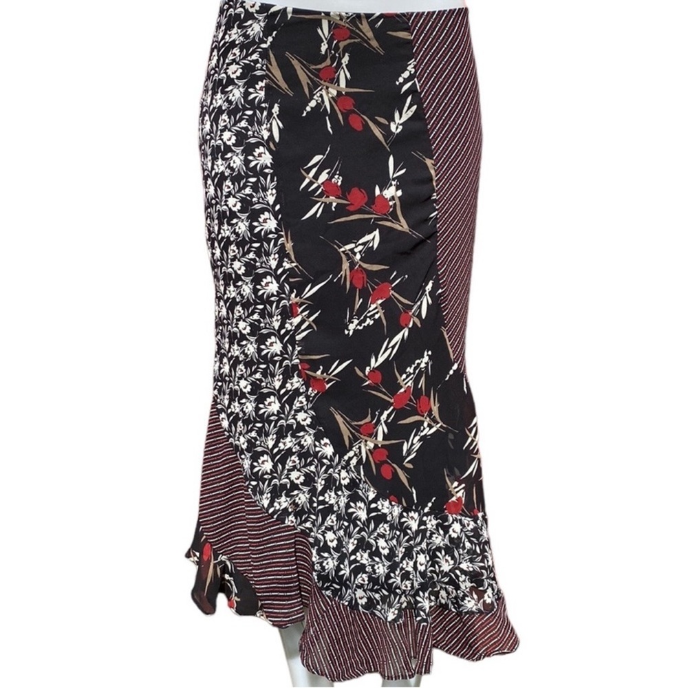 George Black and Red Floral Midi Skirt